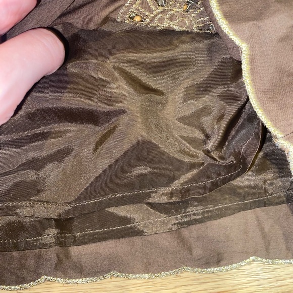 NWT Brown LOFT Embroidered Beaded Scalloped Edge Pleated Skirt - Picture 3 of 5